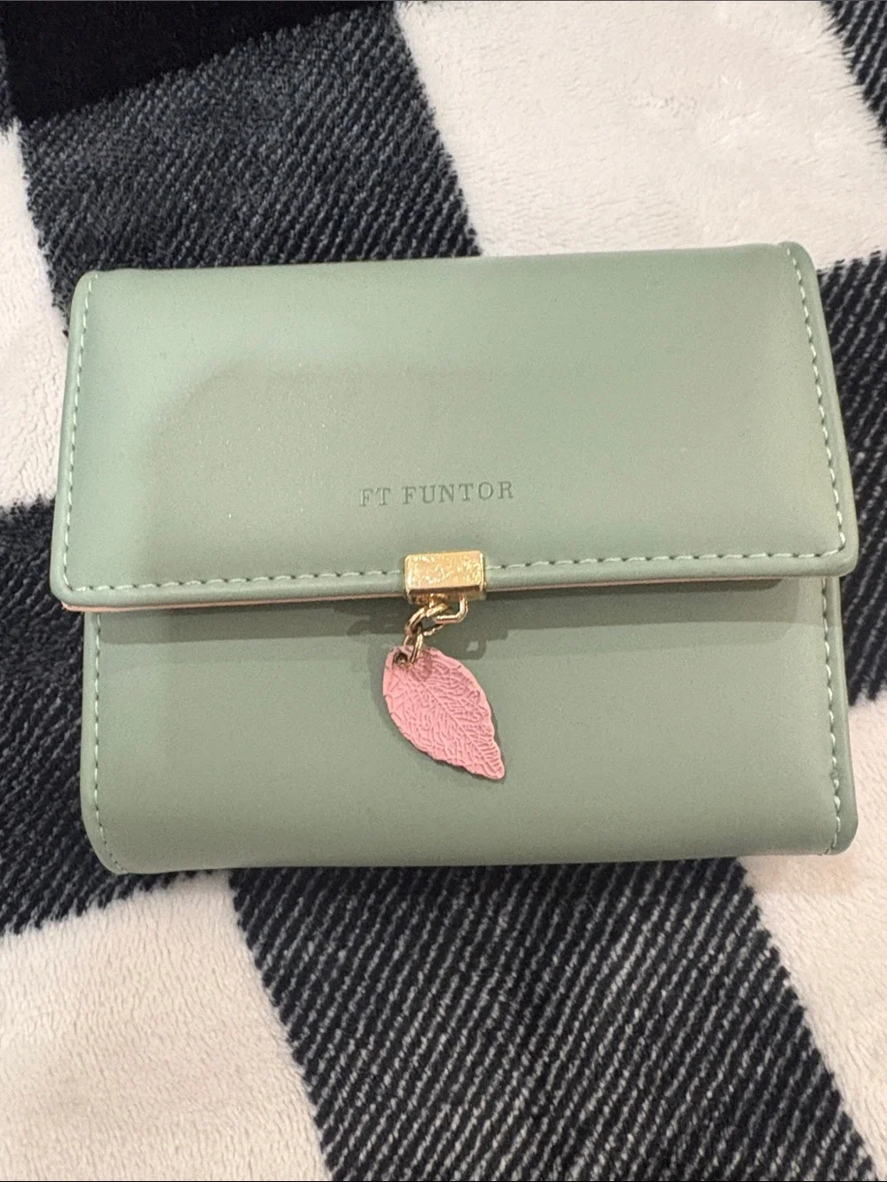 Mint Green FT FUNTOR Wallet with Pink Leaf Charm